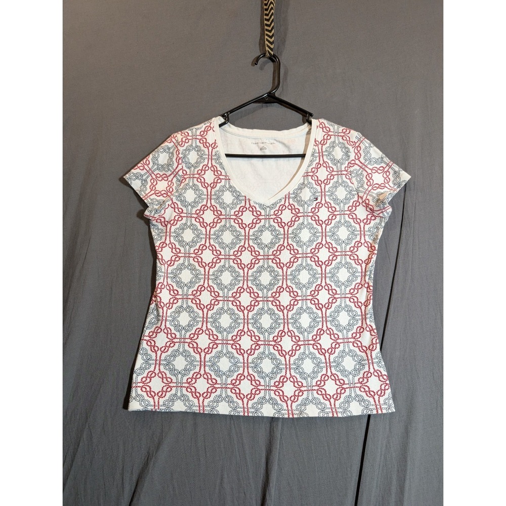 Tommy Hilfiger Women's Short Sleeve V-Neck Casual Blouse Shirt, Large